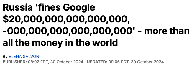 俄罗斯对谷歌开出20000000000000000000000000000000000美元罚款，远超全球GDP总和(图1)